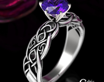 Celtic Engagement Ring, Sterling Silver & Amethyst Celtic Engagement Ring, Amethyst Irish Engagement Ring, Amethyst Wedding Ring, 1650