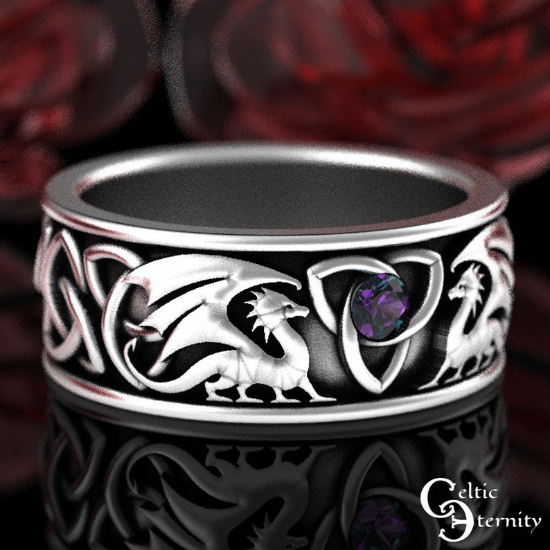 Alexandrite His Hers Dragon Wedding Ring Set, Sterling Matching Norse ...