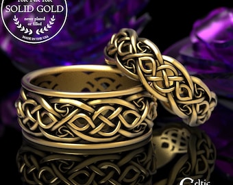 Infinity Wedding Band Set, Gold Celtic Ring Set, Celtic Wedding Band Set, His & Hers Matching Rings 10K 14K 18K Gold or Platinum 1057 1095