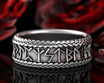 Sterling Silver Futhark Script Ring, Silver Viking Runes Wedding Band, Odins Letters Ring, Norse Symbol Ring, Nordic Sacred Union Band, 1791