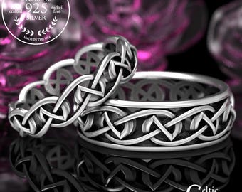 Sterling Celtic Wedding Ring Set, His Hers Wedding Band, Matching Celtic Wedding Ring, Modern Celtic Ring Silver, Infinity Band 516 1425