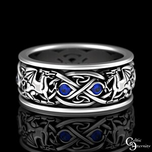 Matching Dragon Wedding Rings, Sapphire Sterling Celtic Rings, His Hers ...