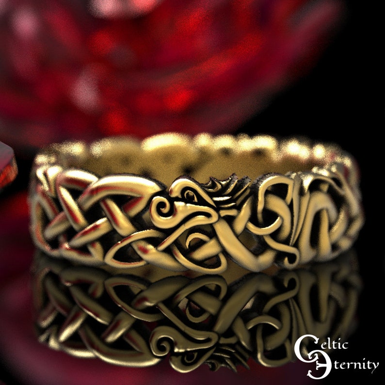 Gold Celtic Dragon Wedding Ring, Womens Wedding Band, Norse Wedding Ring, Viking Wedding Ring, Platinum Dragon Ring, Gold Dragon Ring, 1191 image 1