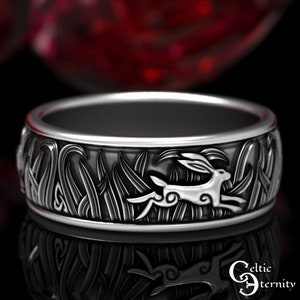 Celtic Rabbit Ring, Sterling Rabbit Ring, Silver Rabbit Ring, Sterling Silver Rabbit Wedding Ring, Bunny Ring, Rabbit Wedding Band, 1906