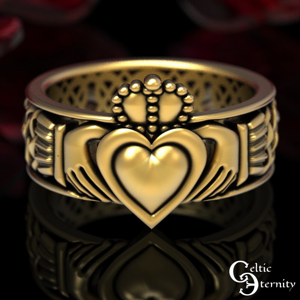 Mens gold irish claddagh ring store