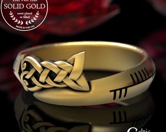 Gold Ogham Ring, 10K Irish Wedding Ring, Gold Druid Ring, Ogham Wedding Ring, 10K Viking Wedding Ring, 14K Gold Celtic Wedding Band, 1892