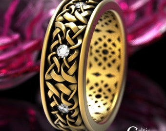 10K Moissanite Irish Wedding Ring, 10K Scottish Wedding Band, Mens Gold Scottish Ring, Simple Celtic Wedding Ring, Classic Gold Ring, 1937