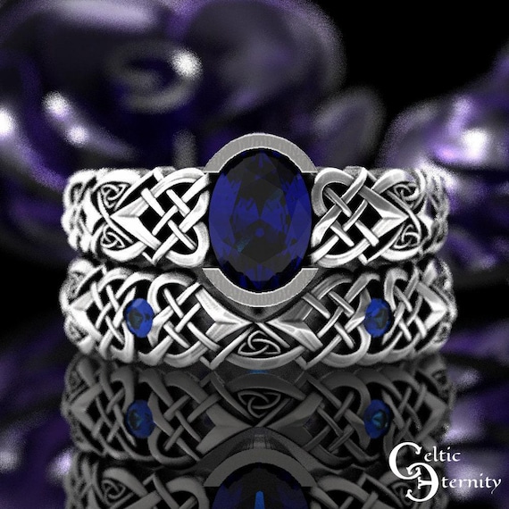 Fitted Engagement Ring Set, Sterling Celtic Engagement Ring Set