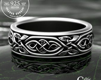 Mens Silver Infinity Welsh Knotwork Ring, Sterling Scottish Groom Wedding Band, Interwoven Celtic Design for Traditional Irish Wedding, 2006