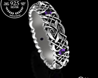 Celtic Heart Ring with Amethyst, Sterling Heart Wedding Ring, Amethyst Ring Sterling Silver, Amethyst Celtic Ring, Celtic Wedding Ring, 4014