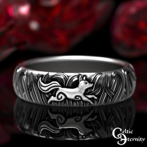 Sterling Fox Ring, Silver Fox Ring, Celtic Fox Ring, Womens Fox Ring, Sterling Silver Fox Wedding Ring, Fox Jewelry, Fox Wedding Band, 1907