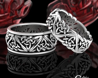 Matching Simple Celtic Wedding Set, Sterling Silver Knotwork Wedding Rings, Irish Silver Matching Ring Set, Scottish Wedding Band, 1105 9105