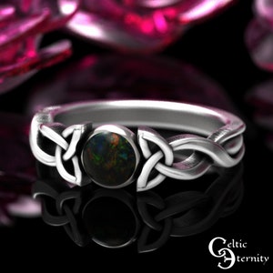 Black Opal Celtic Engagement Ring, Sterling Opal Ring, Womens Opal Ring, Irish Opal Ring, Celtic Opal Ring, Opal Trinity Knot Ring, 1919