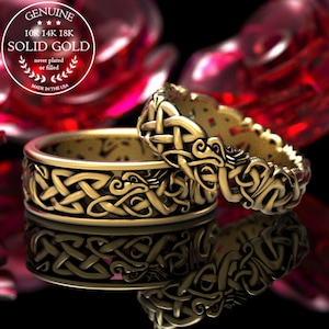Matching Dragon Ring Set, Gold Dragon Wedding Set, Celtic Dragon Ring Set, Gold Celtic Dragon Rings, Dragon Wedding Ring Set, 1191 1172