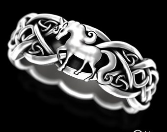 Sterling Silver Unicorn Ring, Celtic Horse Ring, Magical Creature Jewelry, Womens Unicorn Wedding Ring, Girls Silver Irish Horse Ring, 3031