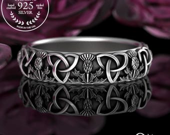 Sterling Womens Thistle Ring, Simple Celtic Ring, Scottish Thistle Ring, Classic Thistle Ring, Scottish Wedding Band, Irish Knot Ring, 4811