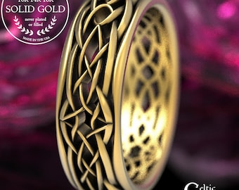 Infinity Celtic Knot Ring, Woven Wedding Band, Gold Irish Wedding Ring, Unique Celtic Knot Ring, Mens Gold Wedding Band, Eternity Ring 111