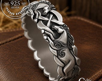 Woman's Horse Wedding Band, Sterling Cowgirl Ring, Western Bridal Jewelry, Silver Celtic Horse Spirit Animal, Texas Bride, 2157