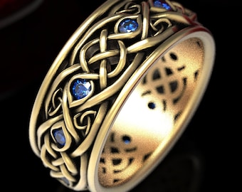 Infinity Wedding Band With Sapphires, Gold Celtic Ring, Unique Wedding Ring, Celtic Wedding Band, Made 10K 14K 18K Gold or Platinum 1096