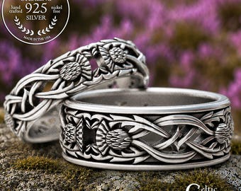 Thistle Matching Wedding Ring Set, Sterling Scottish Thistle Wedding Bands, Silver His Hers Thistle Rings, Matching Irish Rings, 1941 1942