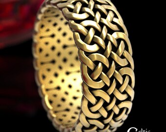 Mens Gold Celtic Ring, Celtic Knotwork Ring in Gold, Mens White Gold Woven Ring, Wide Gold Wedding Ring, Wide Platinum Mens Ring, 1534