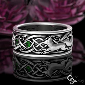 Anillo de espíritu Faoladh de plata esterlina, anillo de bodas de zorro de plata esterlina, anillo de buscador de caminos celtas, anillo de kitsune de plata esterlina, banda de Reynard, 3198