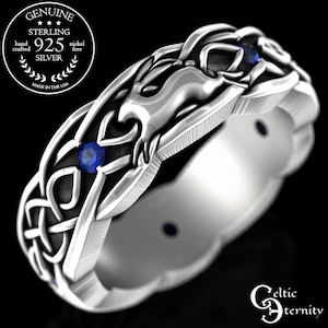 Sapphire Rabbit Wedding Ring, Sterling Celtic Rabbit Ring, Irish Hare Ring, Year of the Rabbit, Rabbit Zodiac Ring, Lucky Bunny Ring, 1679