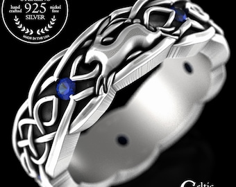 Sapphire Rabbit Wedding Ring, Sterling Celtic Rabbit Ring, Irish Hare Ring, Year of the Rabbit, Rabbit Zodiac Ring, Lucky Bunny Ring, 1679