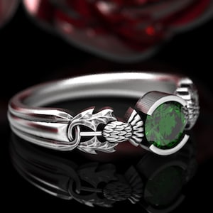 Thistle Engagement Ring, Sterling Silver & Emerald, Scottish Solitare, Floral Wedding, Handcrafted Rings, Alternative Engagement Ring 1774 image 1