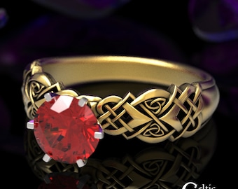 Ruby Solitaire Gold Ring, Gold Solitaire Engagement Ring, Gold Celtic Engagement Ring, White Gold Ruby Wedding Ring, Platinum Ring, 1656