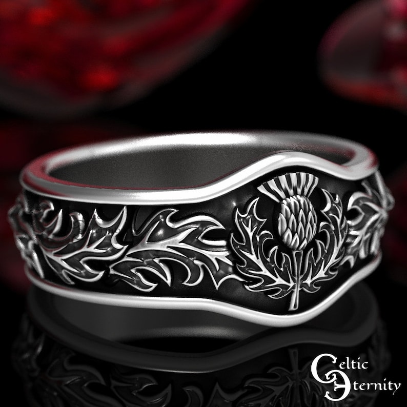 Scottish Thistle Ring, Sterling Silver Thistle Ring, Scottish Wedding Ring, Thistle Flower Ring, Celtic Wedding Band, Men Wedding Ring, 1764 image 3