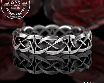 Womens Simple Celtic Knot Ring, Sterling Modern Irish Wedding Band, Classic Brides Silver Scottish Handfasting Ring, Unbroken Weave, 4019