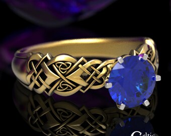 Gold Celtic Engagement Ring, Irish Gold Wedding Ring, Sapphire Celtic Engagement Ring, White Gold Sapphire Engagement Ring, 1656