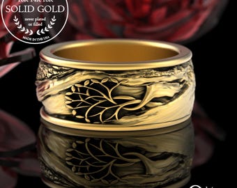 Gold Mens Tree of Life Ring, 10K White Gold Tree Ring, Platinum Tree of Life Wedding Band, 14K 18K Nature Celtic Man Wedding Band, 3157