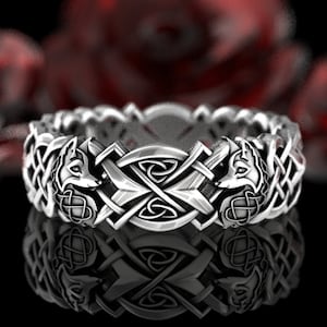 Fox Soulmate Ring, Sterling Silver Fox Ring, Celtic Fox Wedding Ring, Fox & Heart Knotwork Ring, Celtic Fox Ring, Celtic Knotwork Ring, 3020
