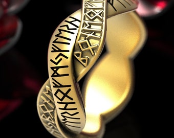 Rune Ring Nordic Band, Viking Rune Wedding Band, Magical Rune Wedding Ring, Norse Ring, Made in 10K 14K 18K Gold or Platinum 1320