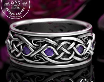 Sterling Silver Infinity Wedding Ring, Celtic Amethyst Wedding Band, Unique Celtic Wedding Ring, Celtic Wedding Band, Handcrafted Ring, 1096
