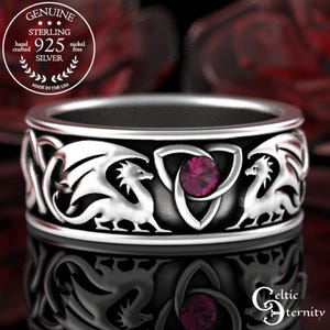 Anillo de dragón de plata de ley nórdica, alianza de dragón con rubí, anillo de dragones celtas, anillo de boda nórdico para hombre, anillo de plata con el símbolo del señor del dragón, 3052