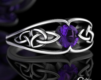 Celtic Engagement Ring, Sterling Silver & Amethyst Wedding Ring, Silver Celtic Ring, Amethyst Engagement Ring, Silver Engagement Ring, 1048