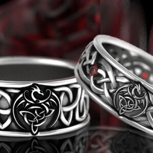 4 payment plan for Alyssa to total 562 - Custom His + Hers Sterling Silver Dragon Rings, Female Ring w Garnets, 1251 + 1674