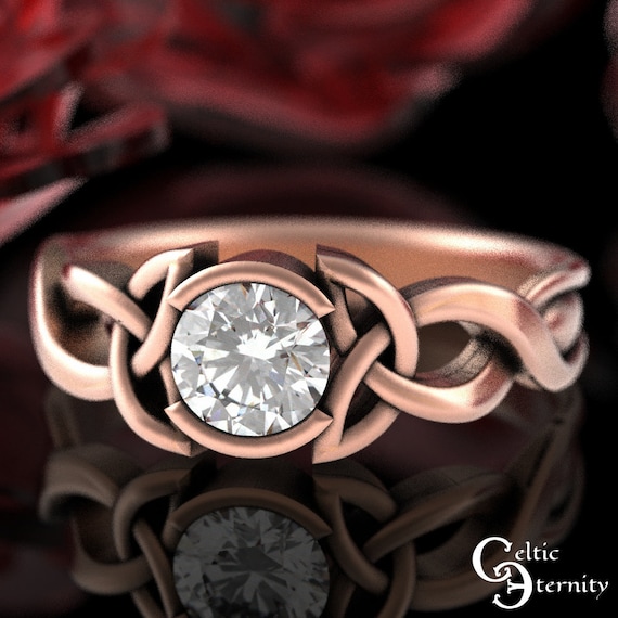 Moissanite Celtic Engagement Ring, 10K 14K Rose Gold Wedding Ring, Moissanite Solitaire Irish Ring, 18K Gold Celtic Engagement Ring, 405