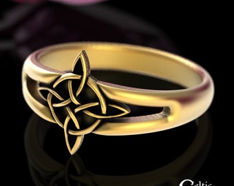 Simple Gold Knotwork Ring, Gold Witch's Knot Ring, 10K Womens Celtic Ring, 10K Pagan Ring, 10K Goddess Ring, Magic Spell Ring, 9923