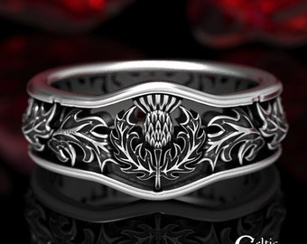 Sterling Silver Thistle Ring, Scottish Thistle Ring, Scottish Wedding Ring, Thistle Flower Ring, Celtic Wedding Ring, Men Wedding Band, 1494