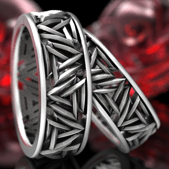 Interlocking Triangles Ring Odin Rune Jewlery Sterling Norse Rune Ring Valknut Knot Viking Silver Ring Set Jewelry Custom Size 1189