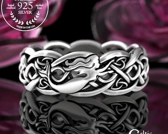 Sterling Silver Mermaid Ring, Celtic Mermaid Wedding Band, Silver Irish Mermaid Ring, Siren Ring, Ocean Wedding Ring, Sea Witch Ring, 3056