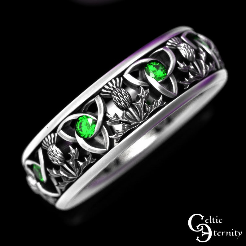 Emerald Gold Scottish Wedding Band Emerald Thistle Ring Gold - Etsy