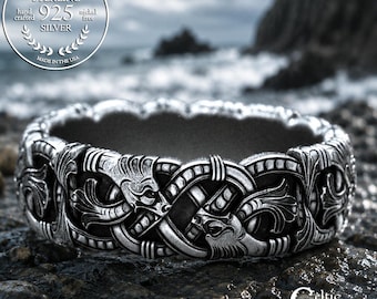 Woman's Immortality Serpent Wedding Band, Sterling Bridal Infinity Knot Dragons Ring, Silver Norse Dragon Ring, Lady Viking Jewelry, 2107
