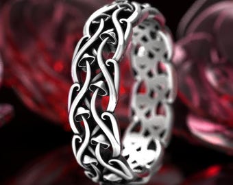 Sterling Mushroom Ring, Celtic Earthfruit Marriage Ring, Toadstool Wedding Ring, Forest Fungus Rings, Silver Sacred Fungi Plant Ring, 1432