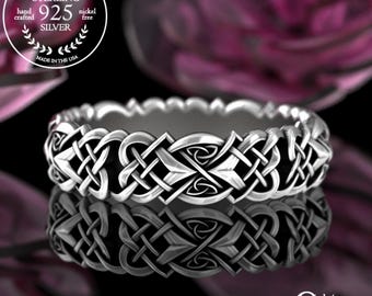 Sterling Silver Celtic Weave Ring, Gaelic Infinity Braid Ring, Irish Handfasting Ring, Welsh Heart Knot Enternity Wedding Band, 4013