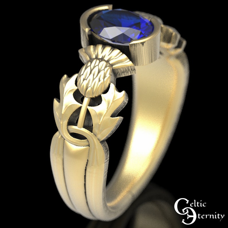 Sapphire Thistle Engagement Ring, Sterling Thistle Ring, Scottish Solitaire Ring, Thistle Engagement Ring, Scottish Engagement Ring, 1777 image 7